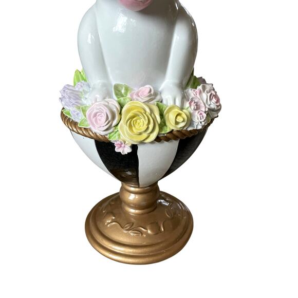 TOPHAT & TAIL Easter Bunny Rabbit On Flower Pedestal Egg 15" Mackenzie Style NEW - Picture 10 of 15